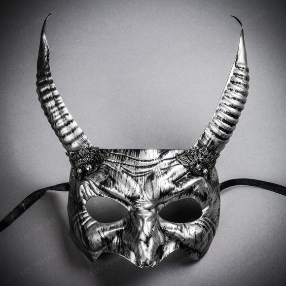 Goblin Devil Long Horn Eyes Mask - Black Silver - Picture 2 of 5